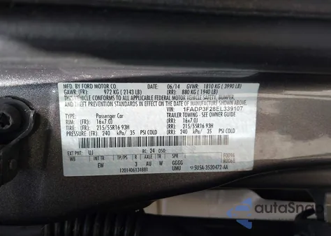 2014 Ford Focus Se из США, поврежденный, VIN 1FADP3F28EL339107